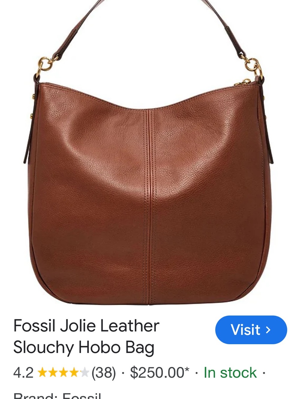 Fossil Brown Pebbled Leather Hobo Shoulder Bag
